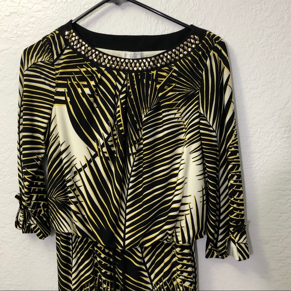 London Times Black Yellow Palm Leaves Dress